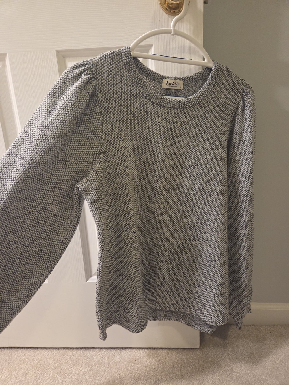 Black & White Knit Puff Sleeve Sweater